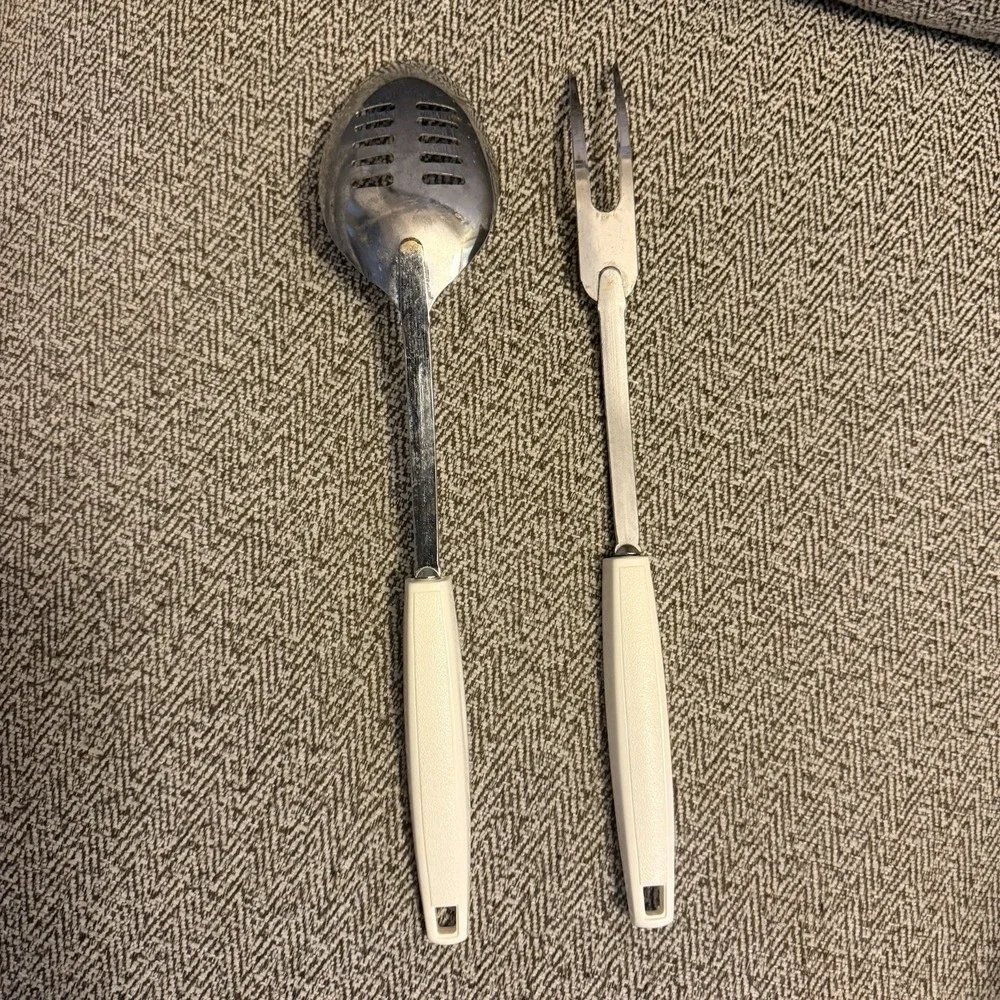Vintage Ecko 'Spice of Life' Vegetables Chromium Plated Slotted Spoon Meat Fork‎